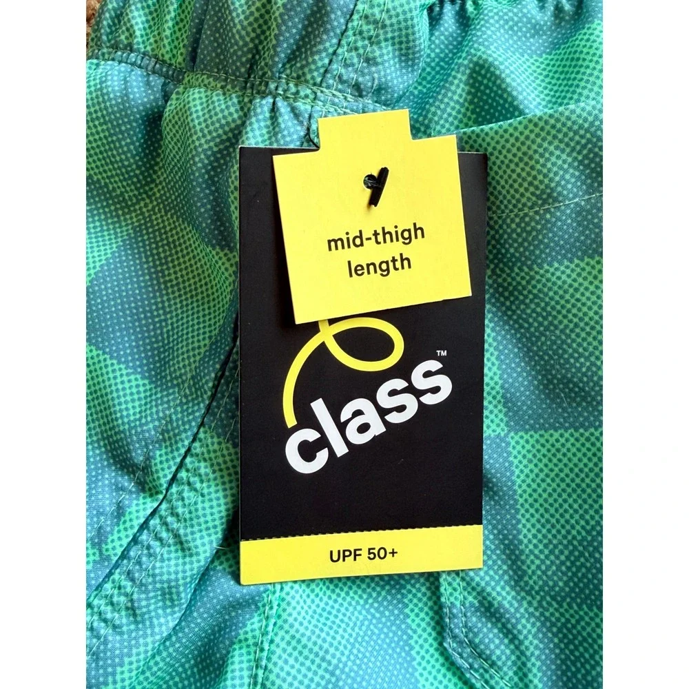 Cat & Jack Green Checkered Swim Trunk Shorts Built In Briefs Boys 4/5 NEW NWT
